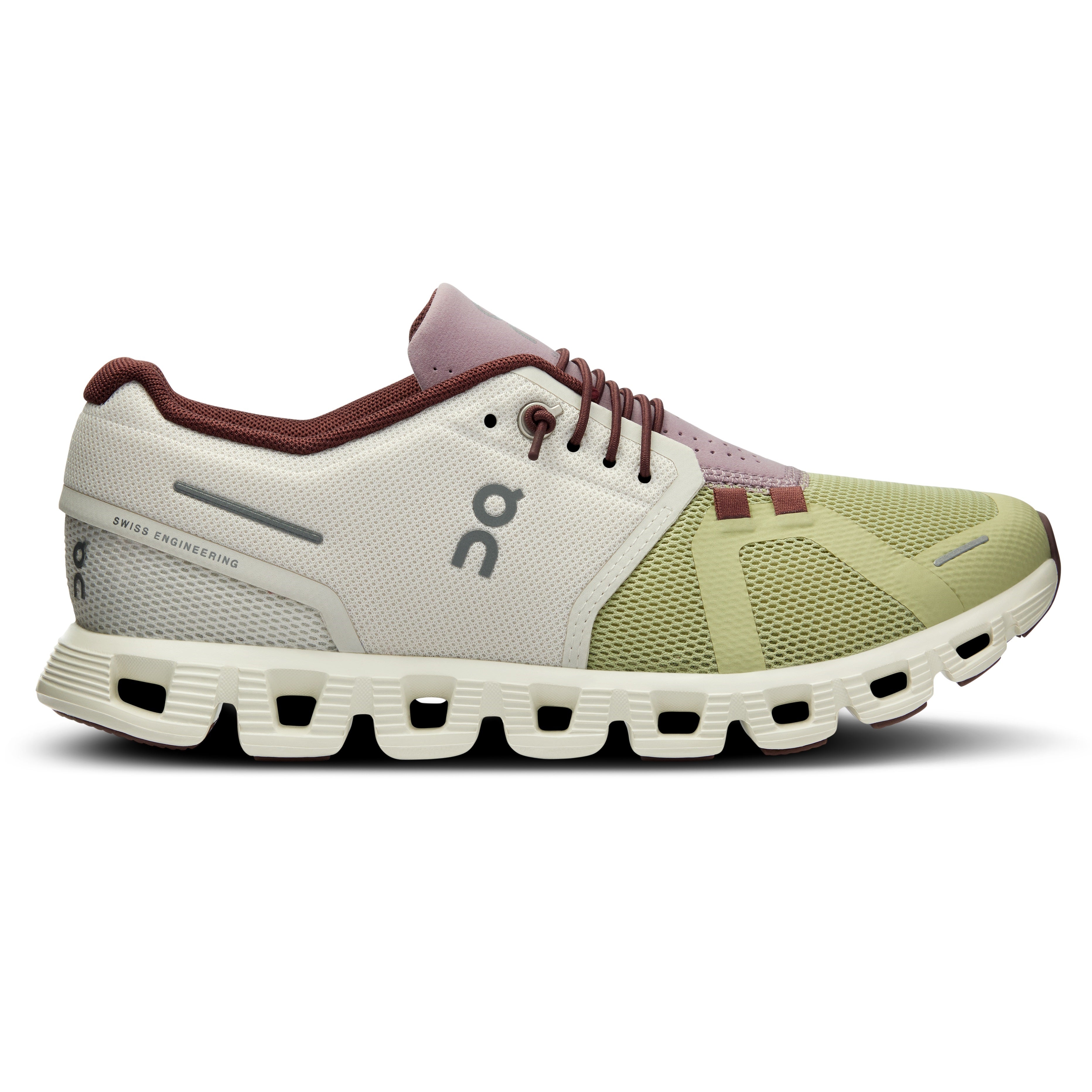 On running Cloud 5 shoe women ice haze beige green side 59.98016