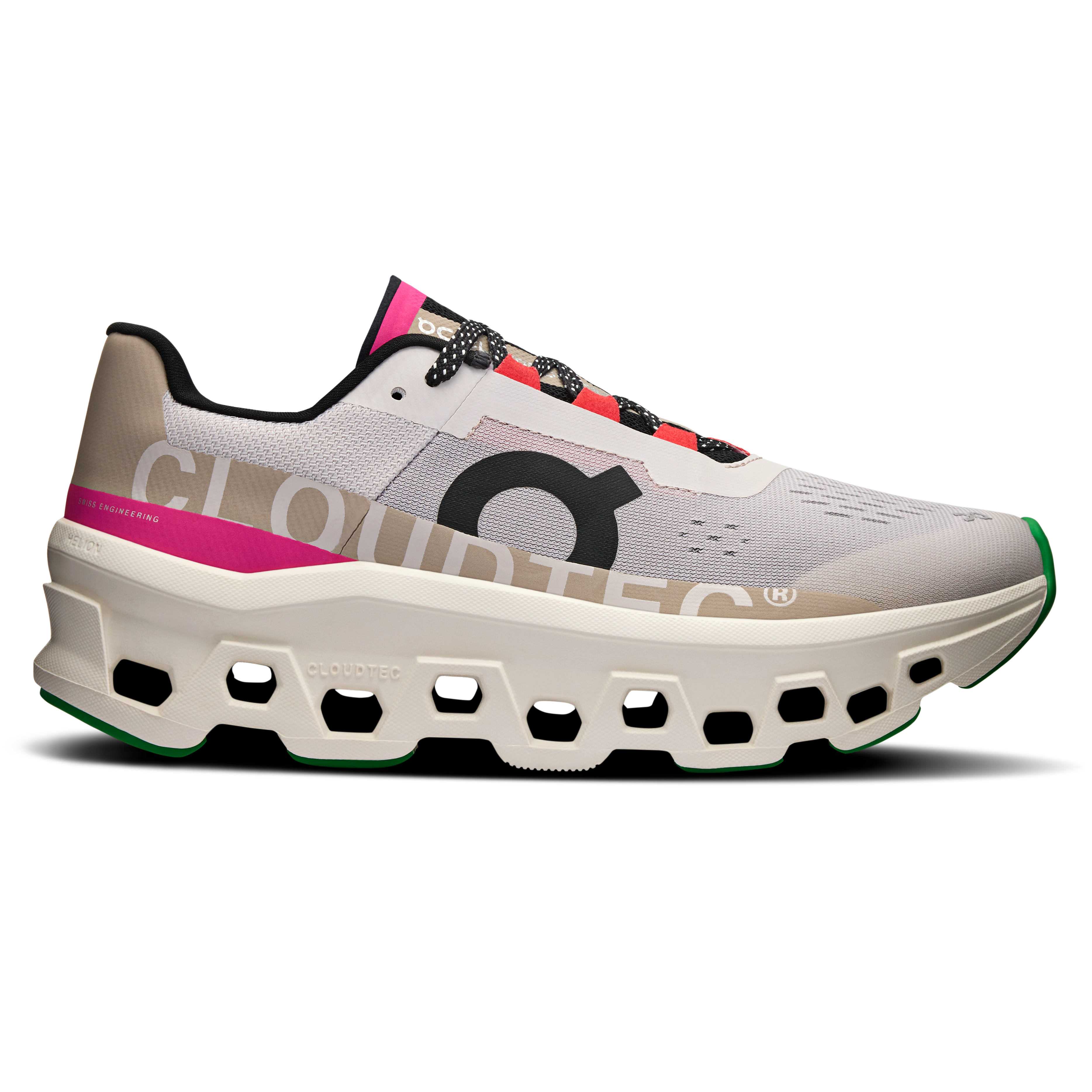 Cloudmonster running shoe On women silver ivory side 61.97652