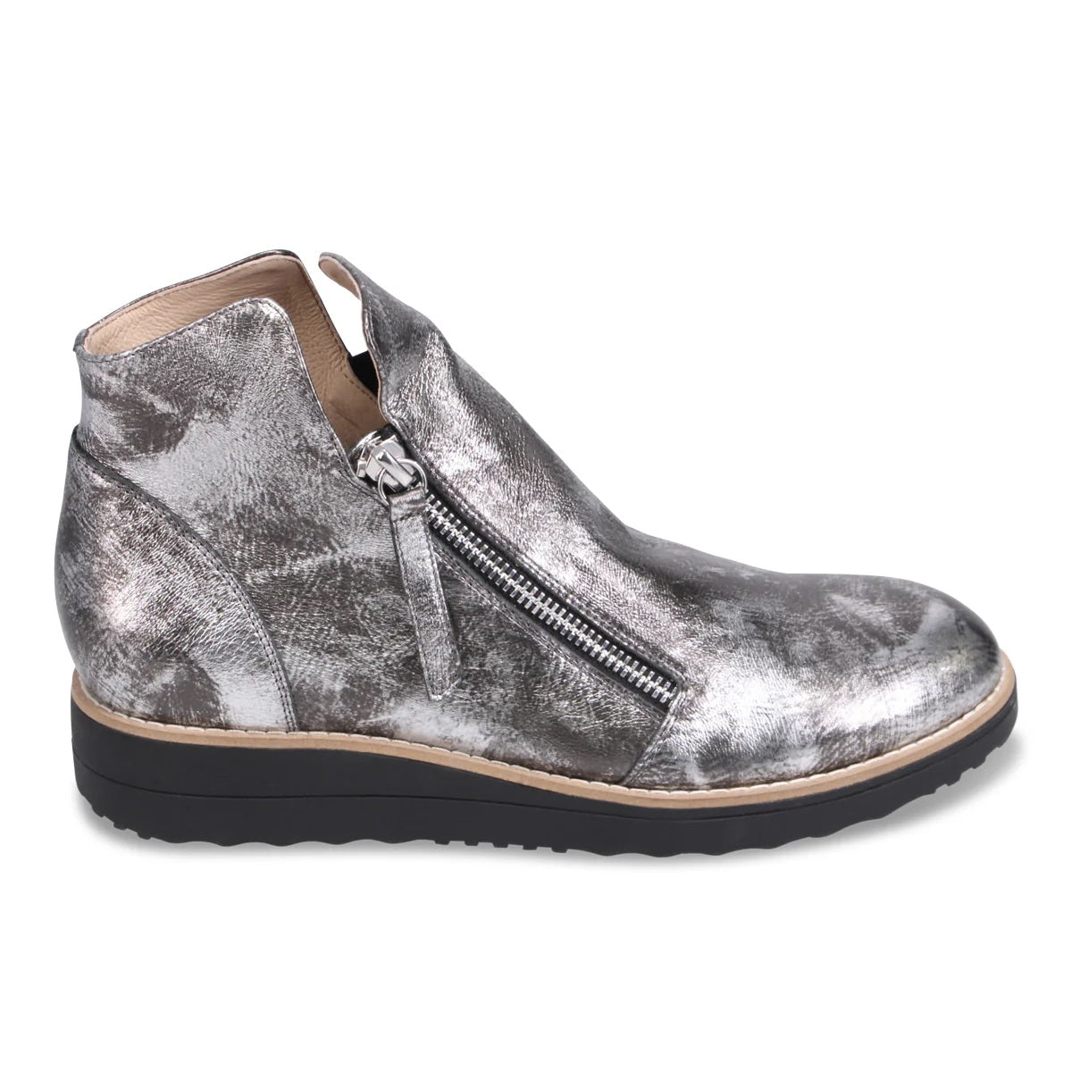 Ohmy ankle bootie women Django & Juliette pewter smudge metallic side