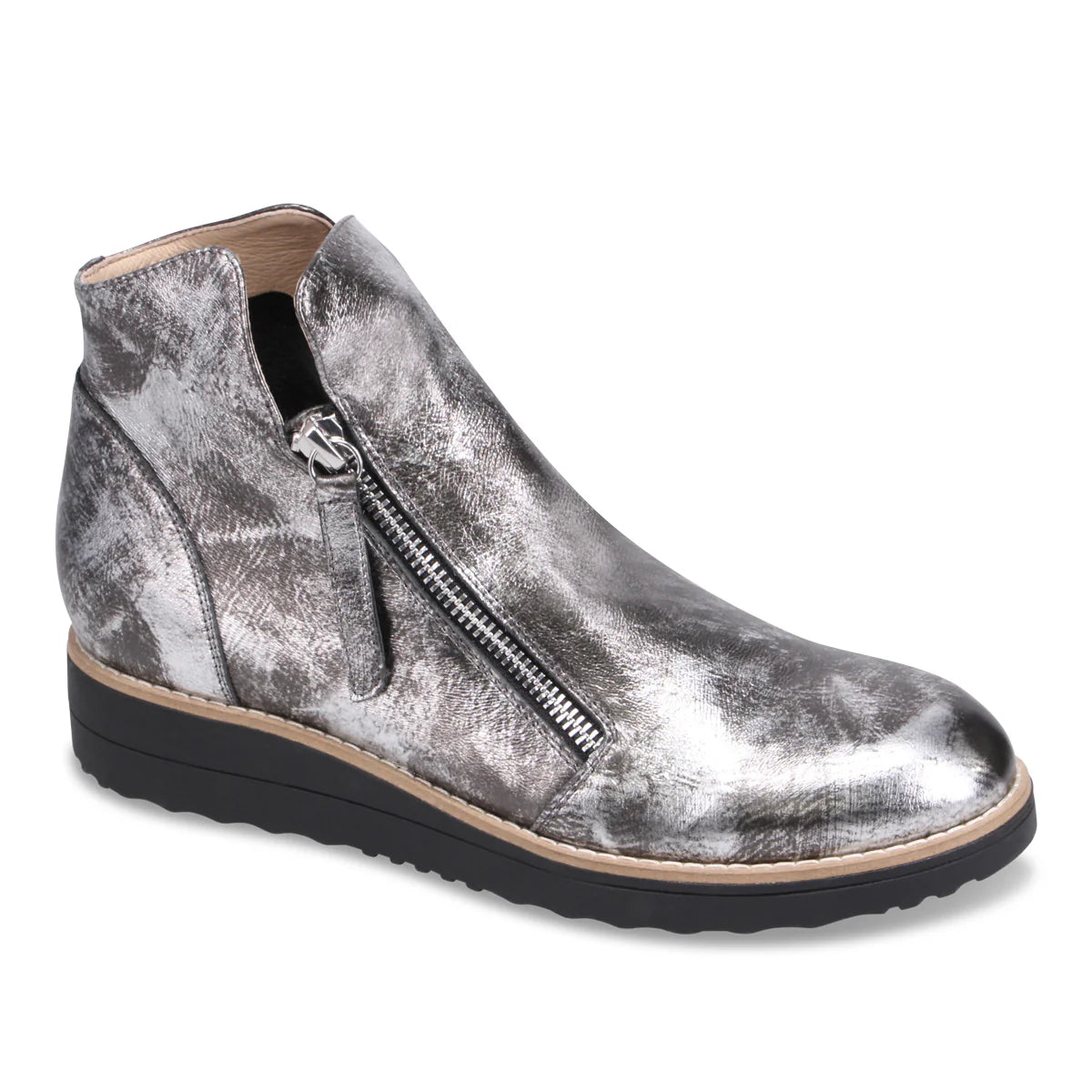 Ohmy ankle bootie women Django & Juliette pewter smudge metallic