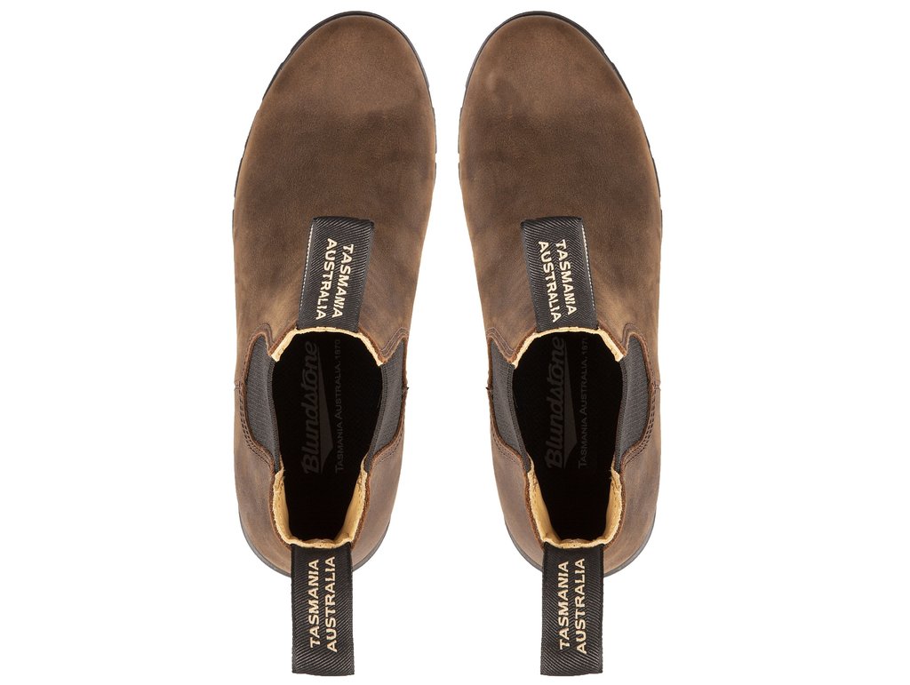 blundstone heeled boot 1673 antique brown top overhead