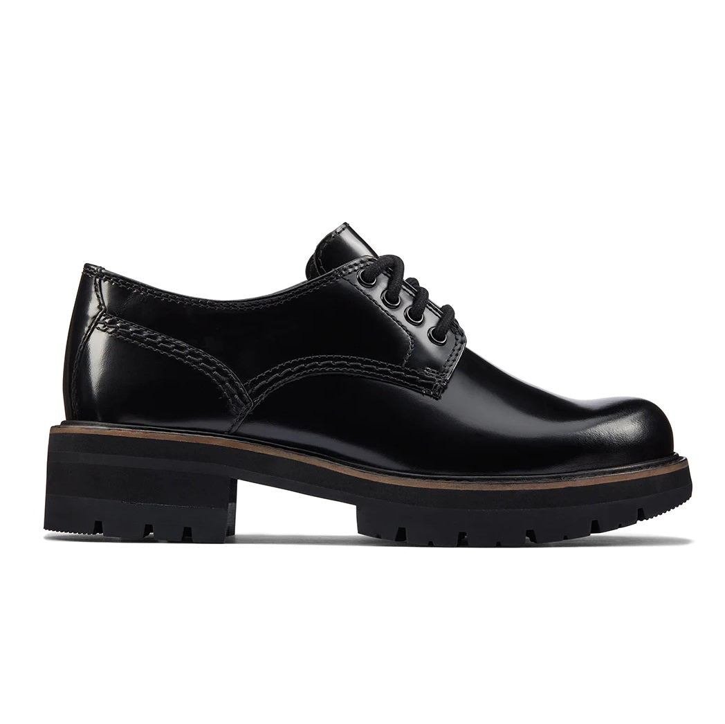 Orianna Derby chunky derby shoe women Clarks black gloss side