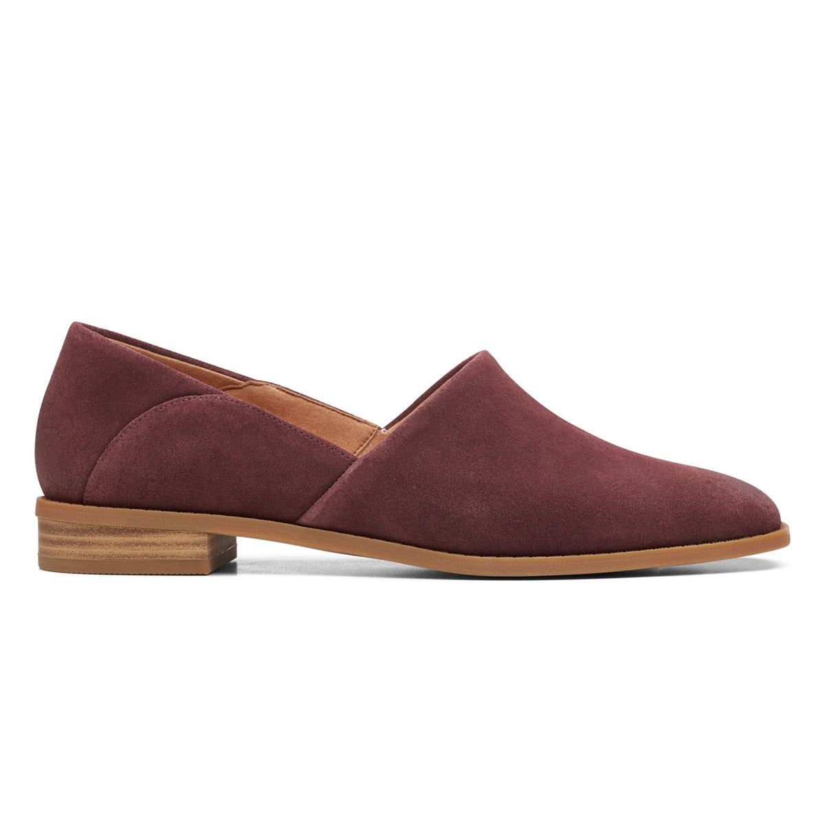 Clarks Pure Belle loafer shoe women burgundy suede side