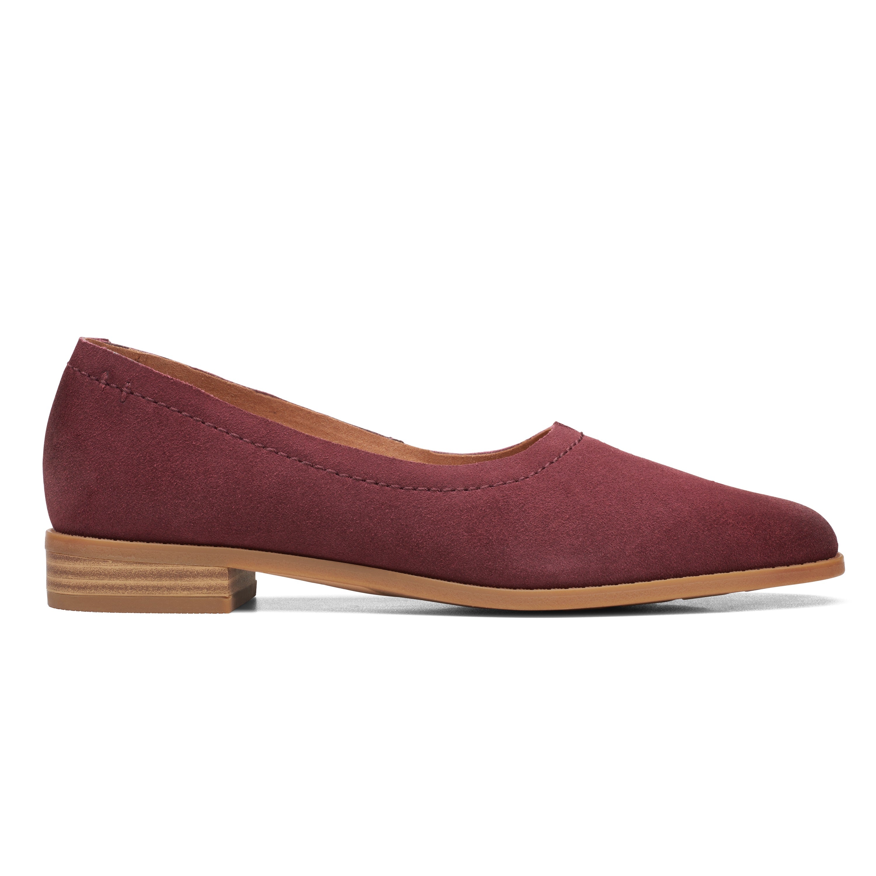 clarks women pure walk ballet flat shoe burgundy suede side