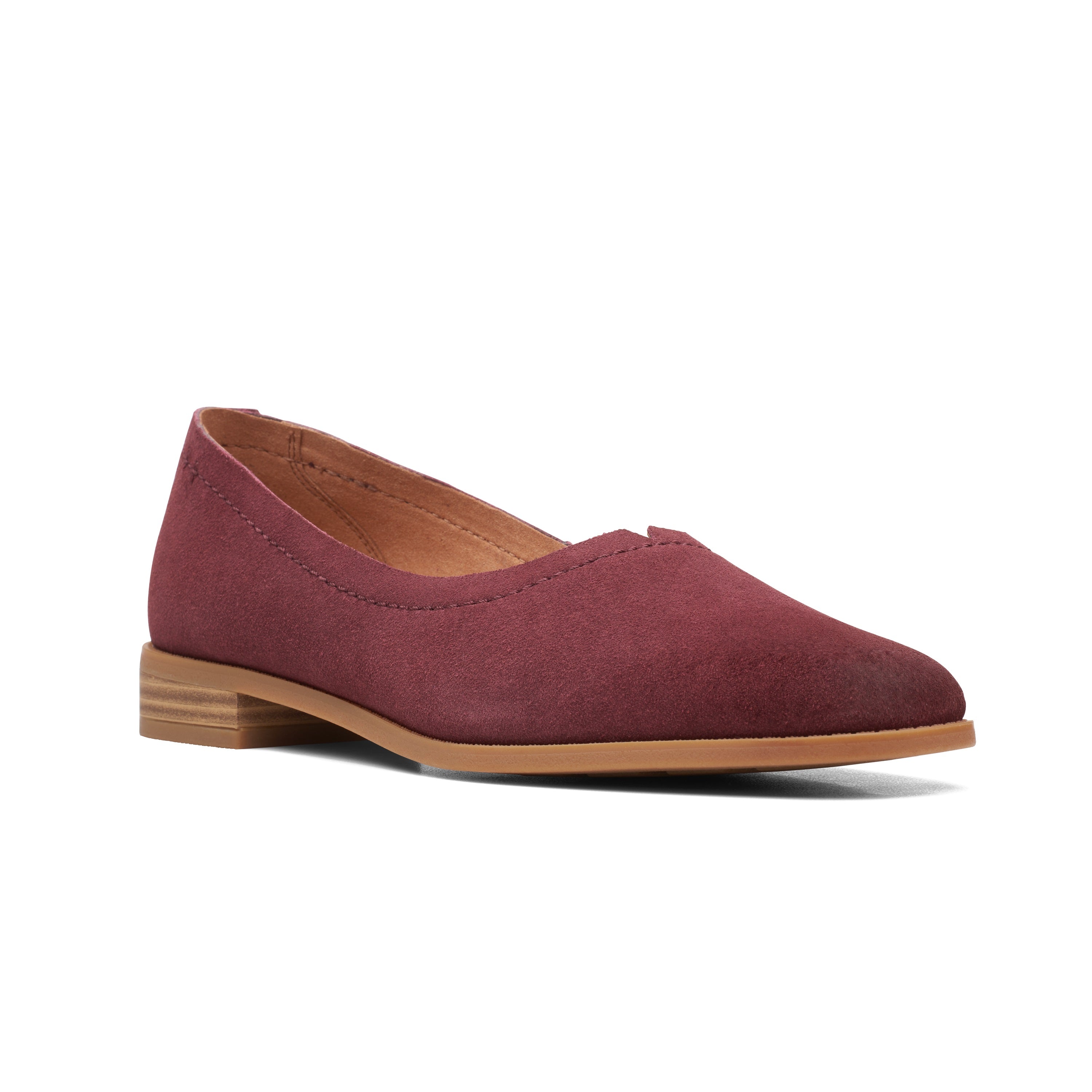 clarks women pure walk ballet flat shoe burgundy suede