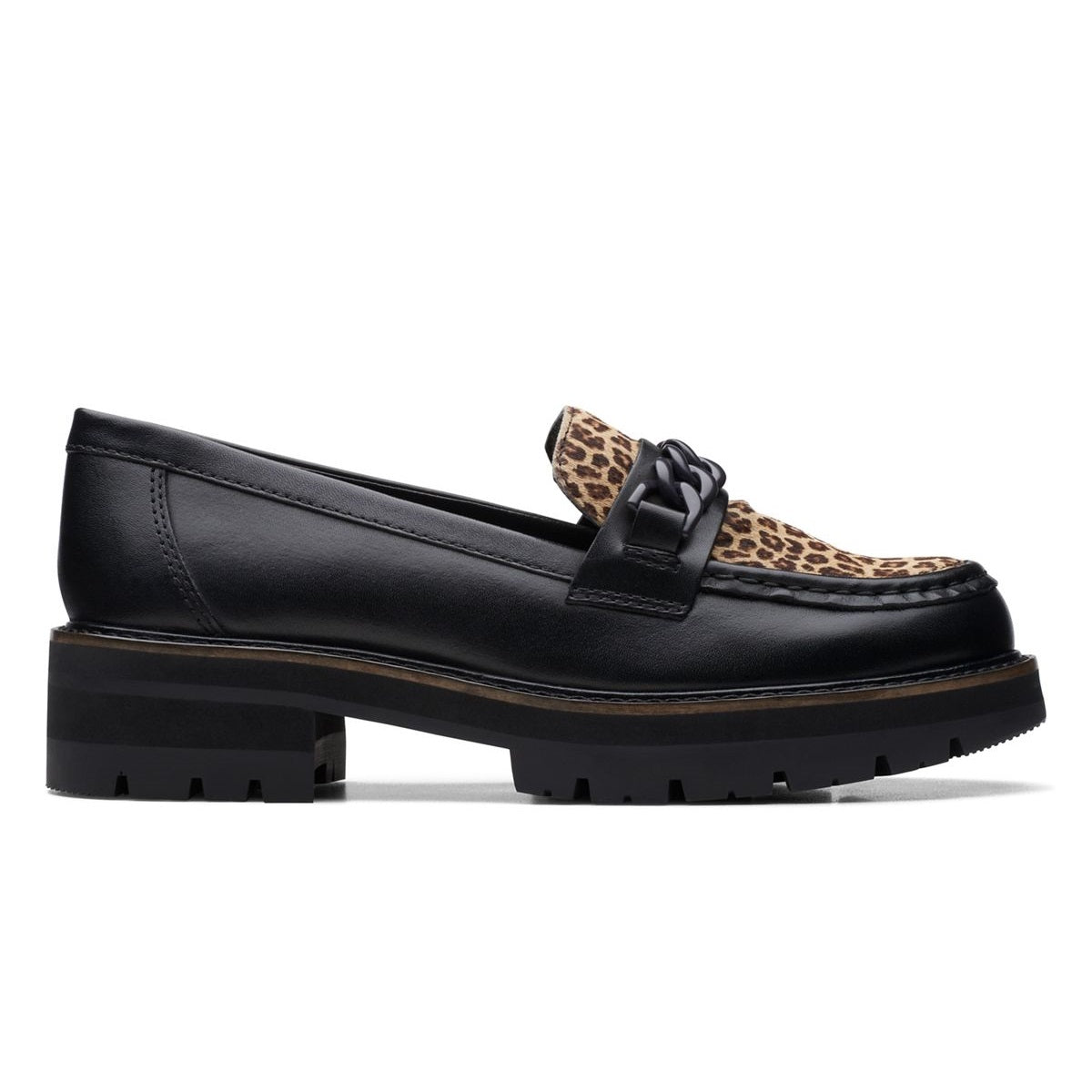 Orianna Edge chunky loafer women Clarks black leopard side