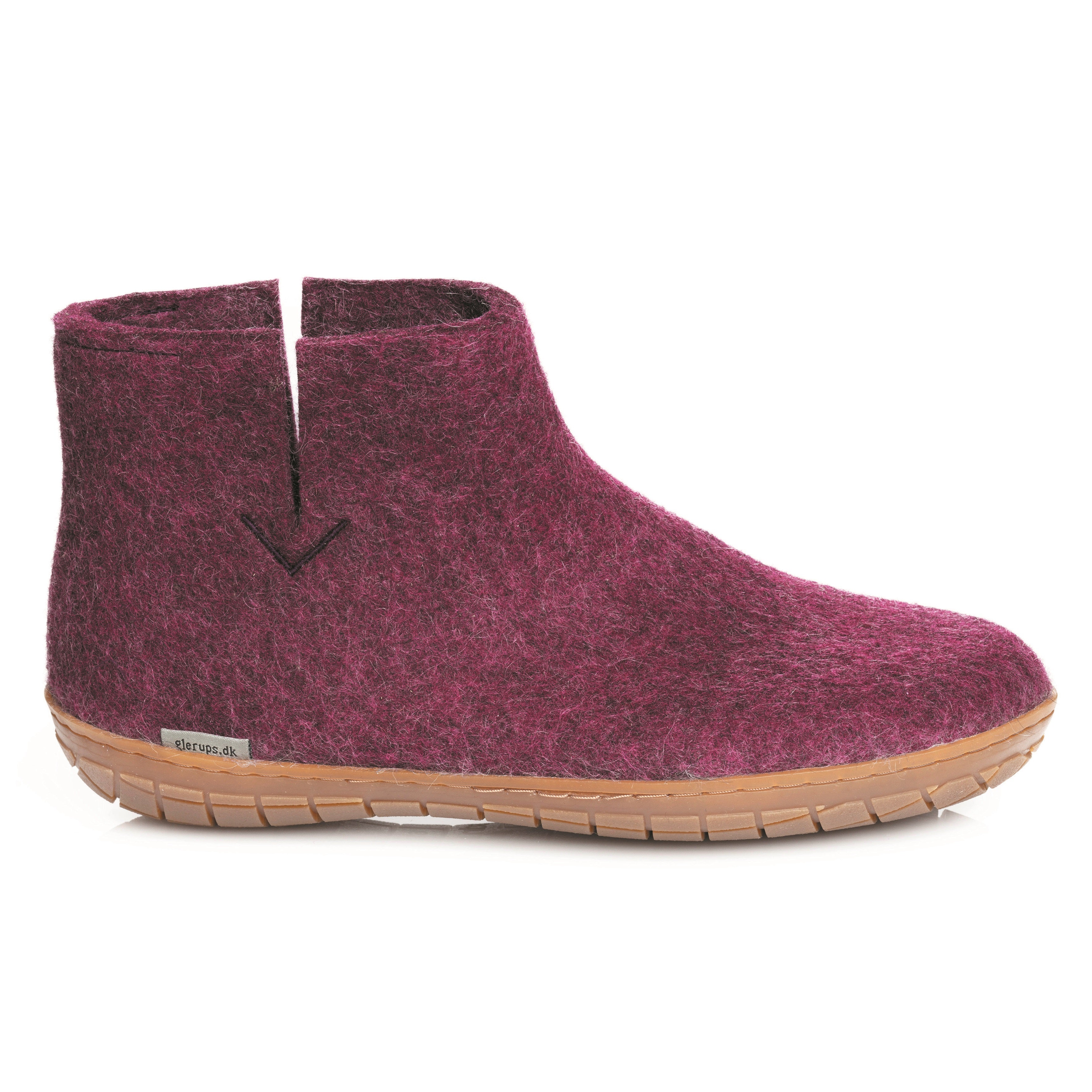 Glerups slipper ankle boot cut rubber sole cranberry