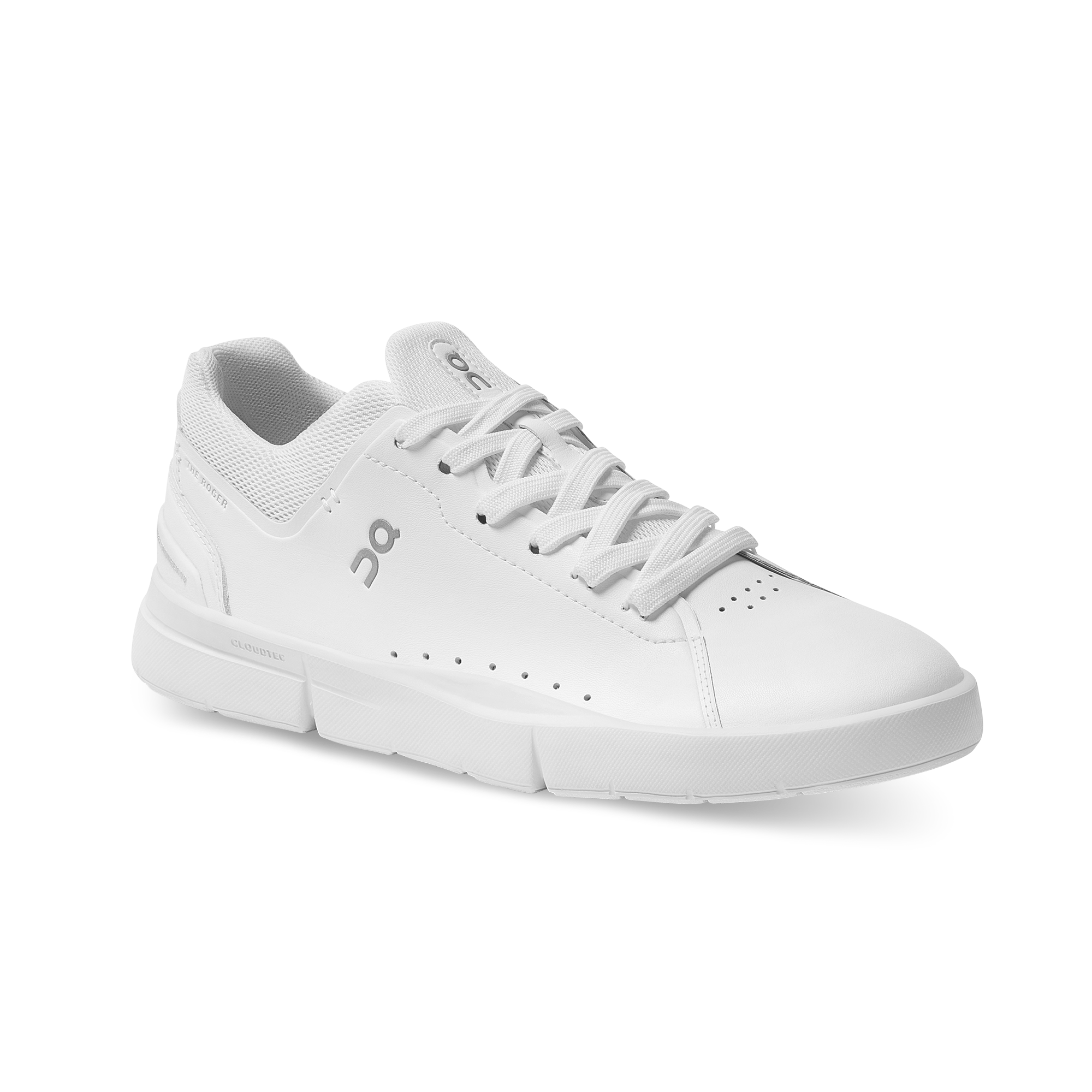 roger advantage women shoe on running all white profile