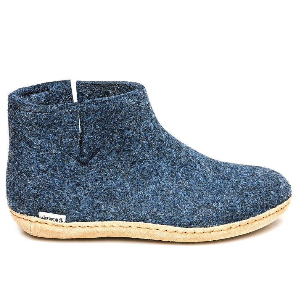 Glerups slipper ankle boot cut leather sole denim blue
