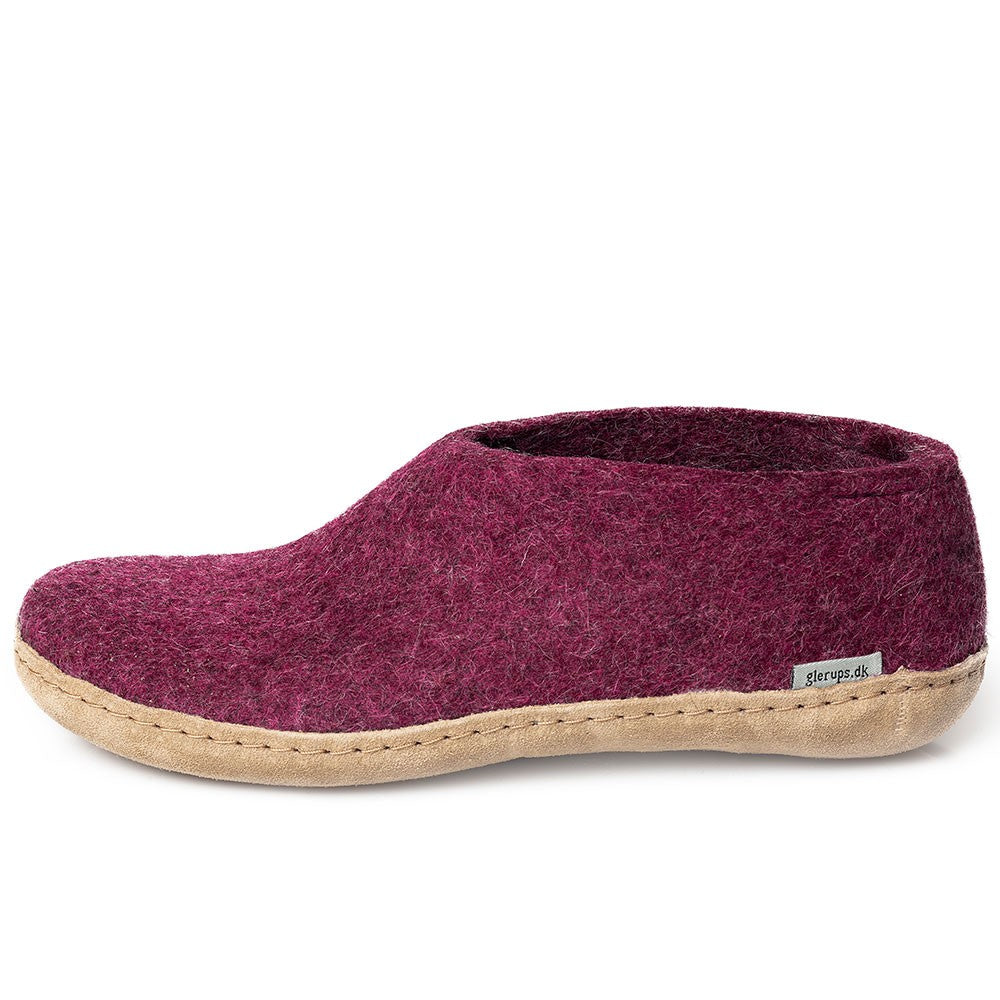 Glerups slipper shoe cut leather sole cranberry