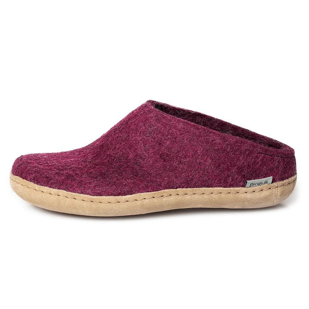 Glerups slipper slip-on leather sole cranberry