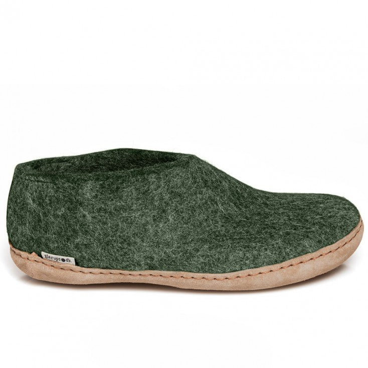 Glerups slipper shoe cut leather sole forest green