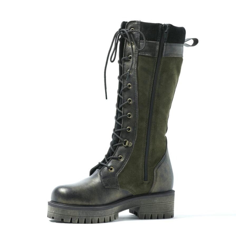 ilka black gold green saute mouton boot zip