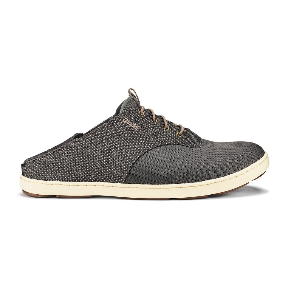 olukai nohea moku sneaker shoe men's charcoal clay drop down back