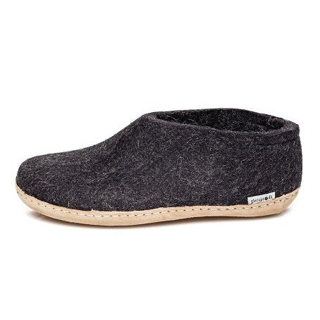 Glerups slipper shoe cut leather sole charcoal black