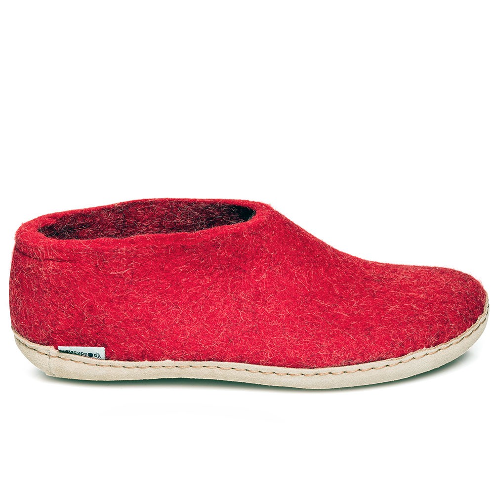 Glerups slipper shoe cut leather sole red