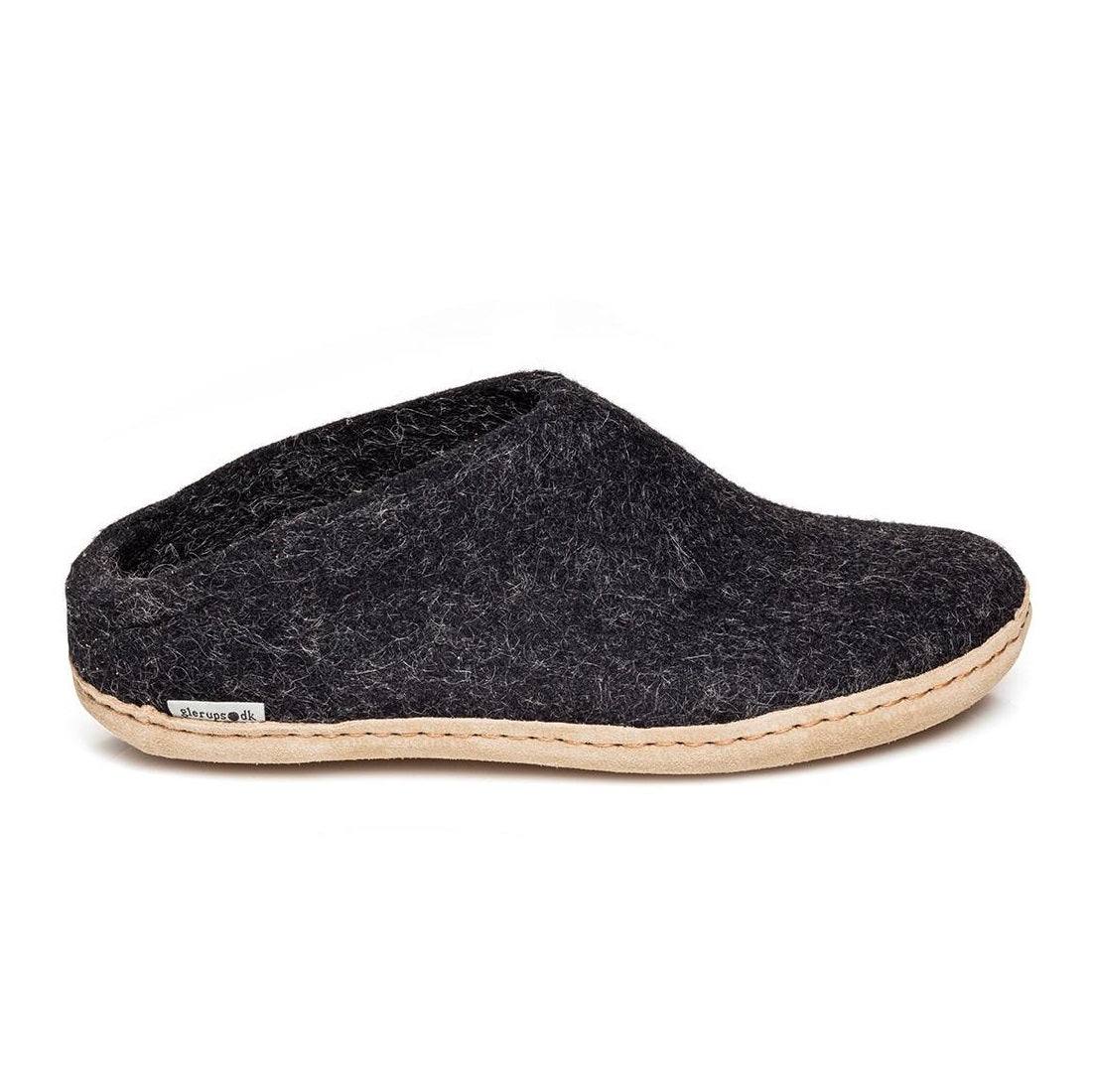 Glerups slipper slip-on leather sole charcoal black