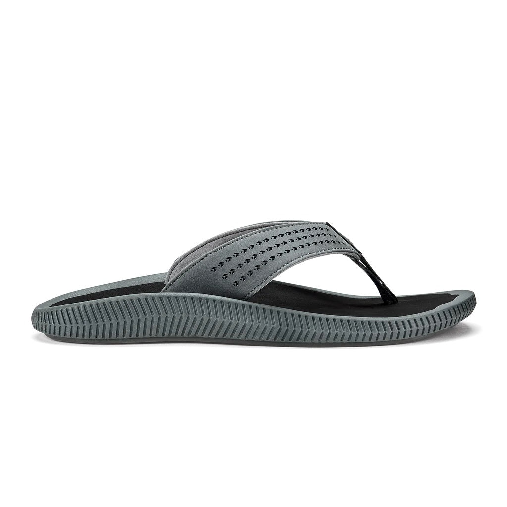 olukai ulele men flip flop sandal dark shadow grey side