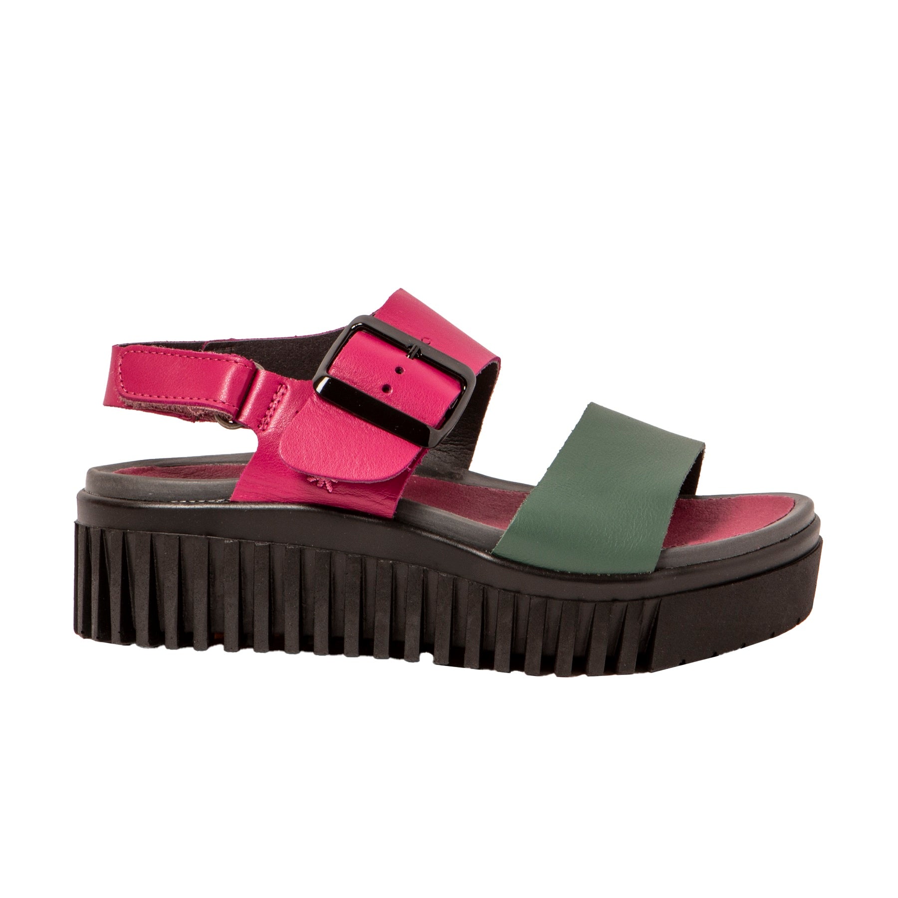 Art women sandal Brighton 1578 wedge fuxia foliage pink green side