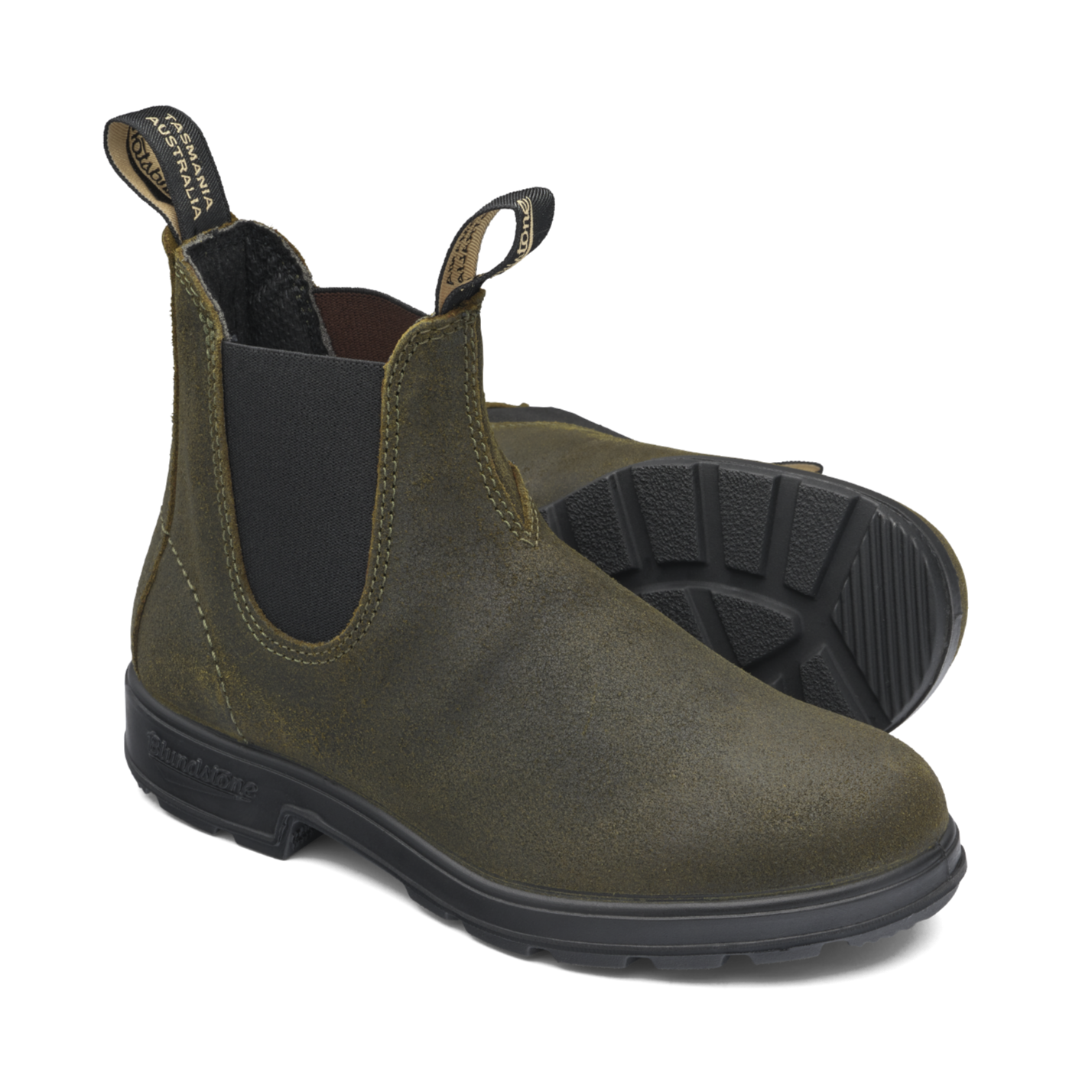 Blundstone #1615 original boot dark olive suede pair sole