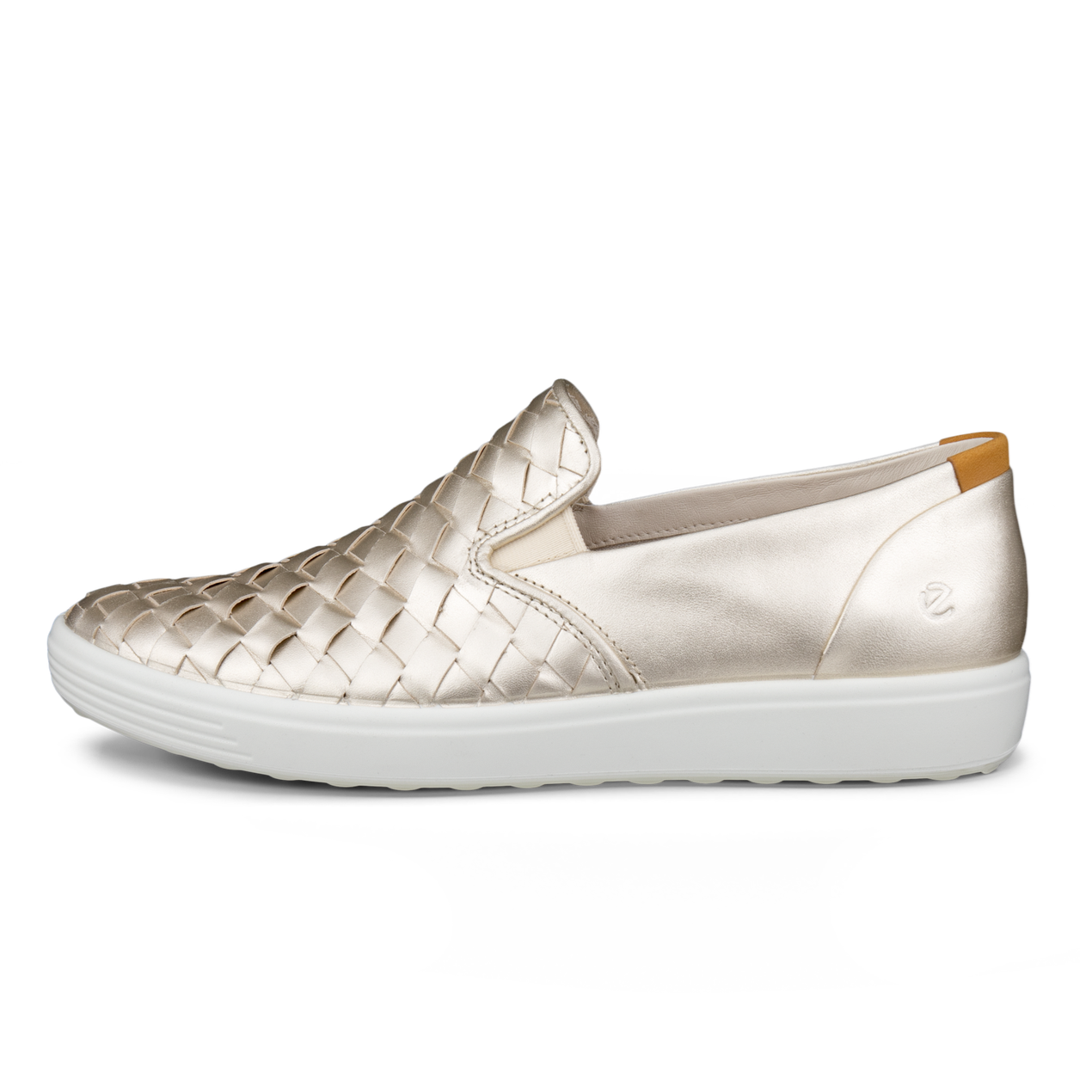 Ecco soft 7 woven slip-on sneaker shoe women pure white gold side 470863