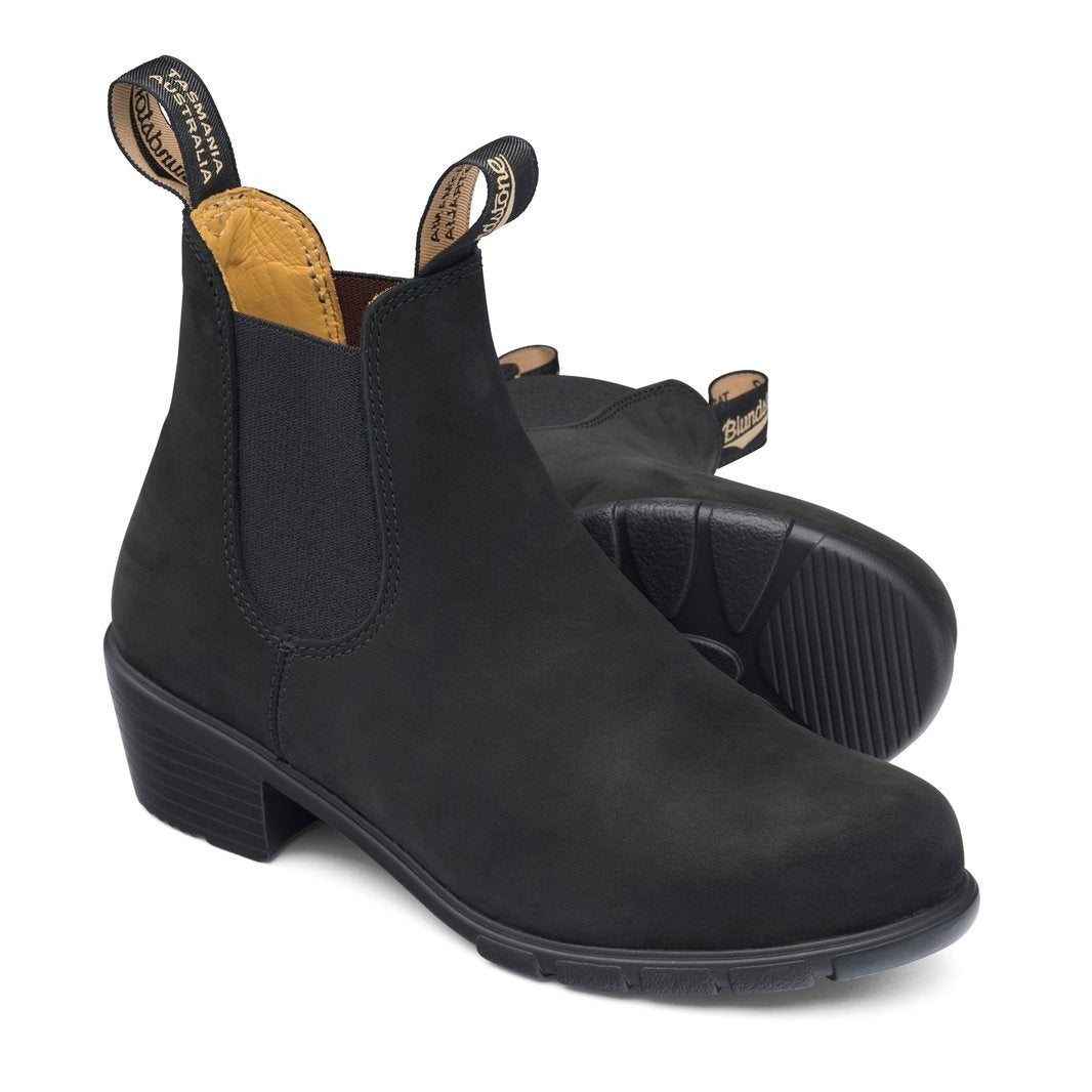 blundstone heeled boot 1960 black nubuck pair bottom sole