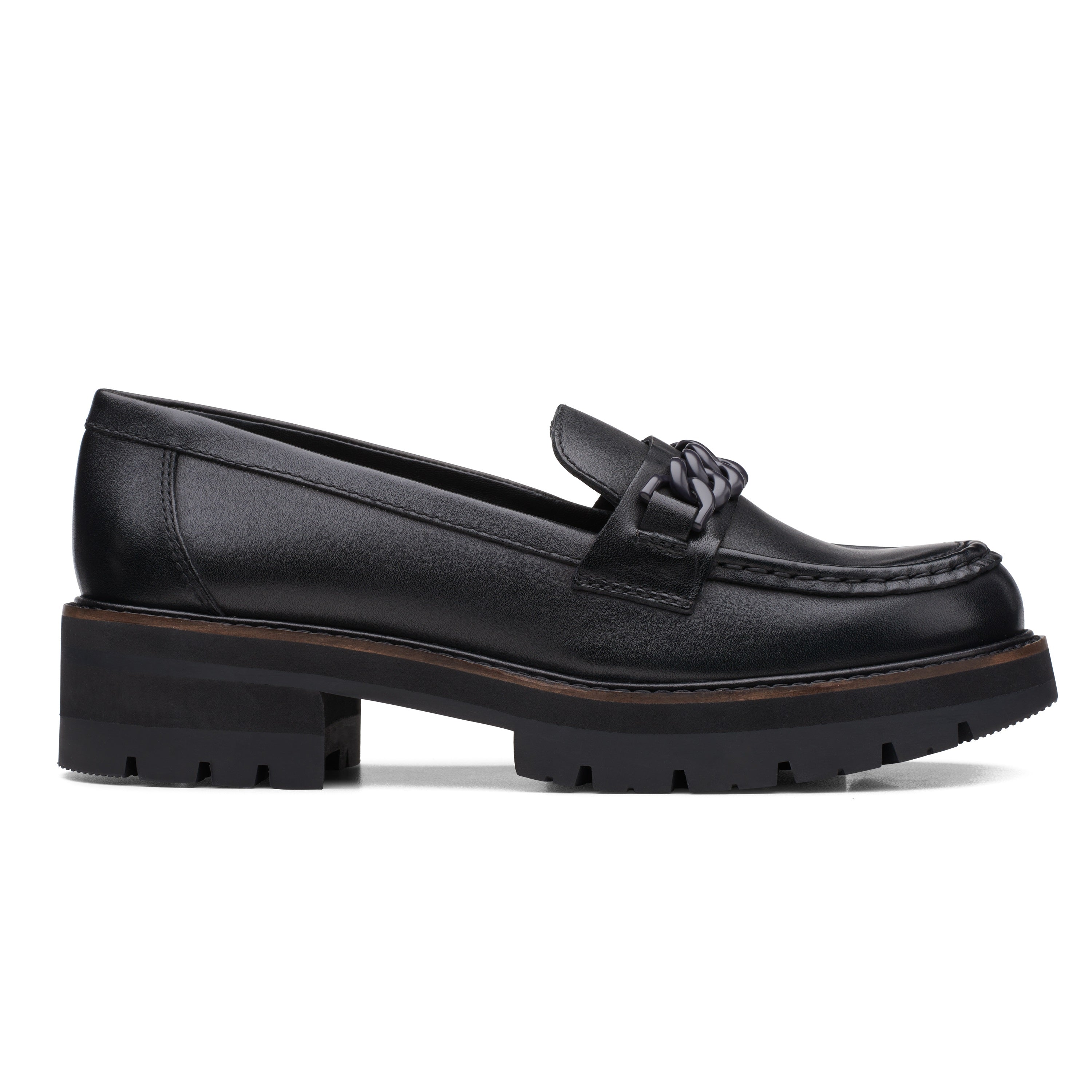 Black leather chunky store loafers womens