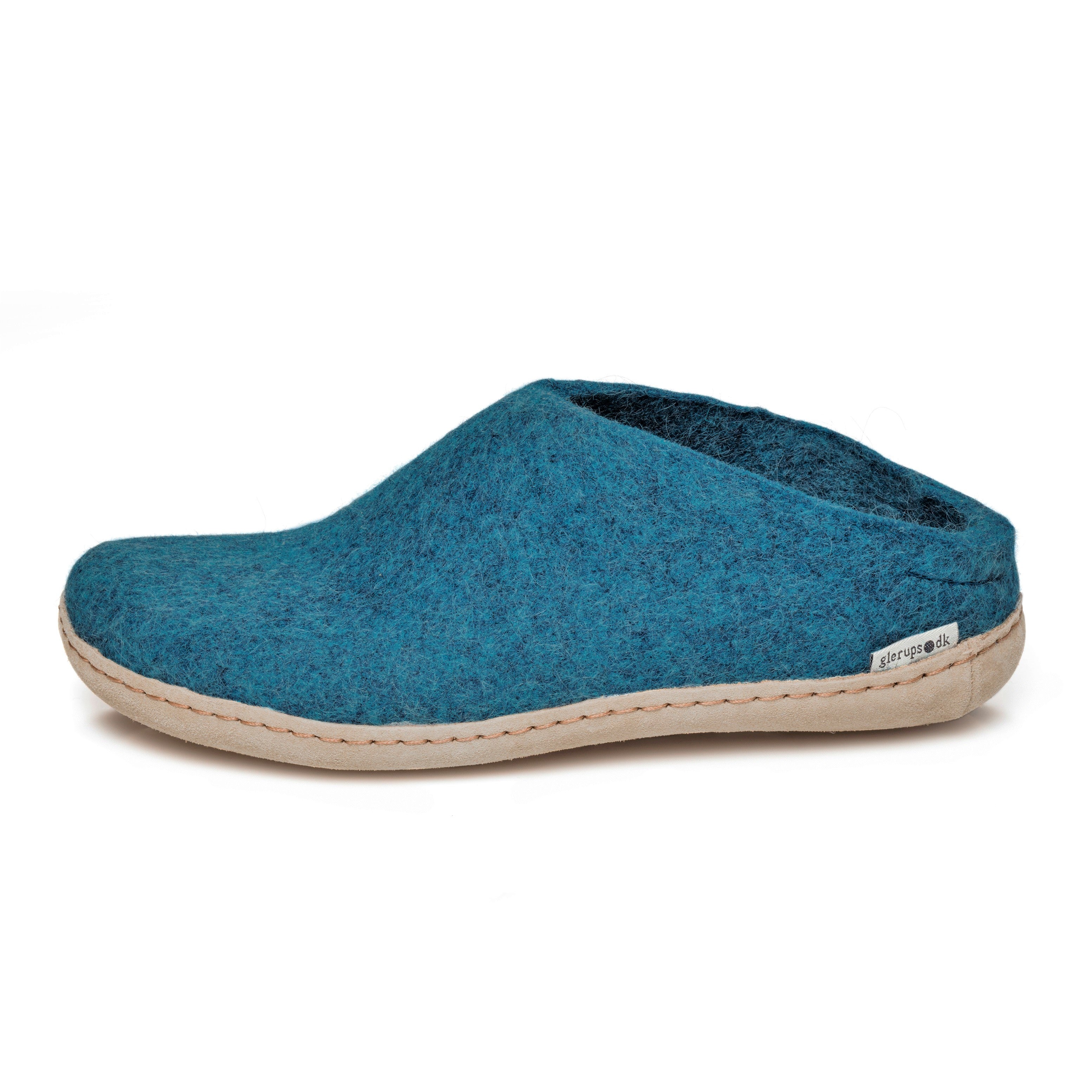 Glerups slipper slip-on leather sole petrol teal blue
