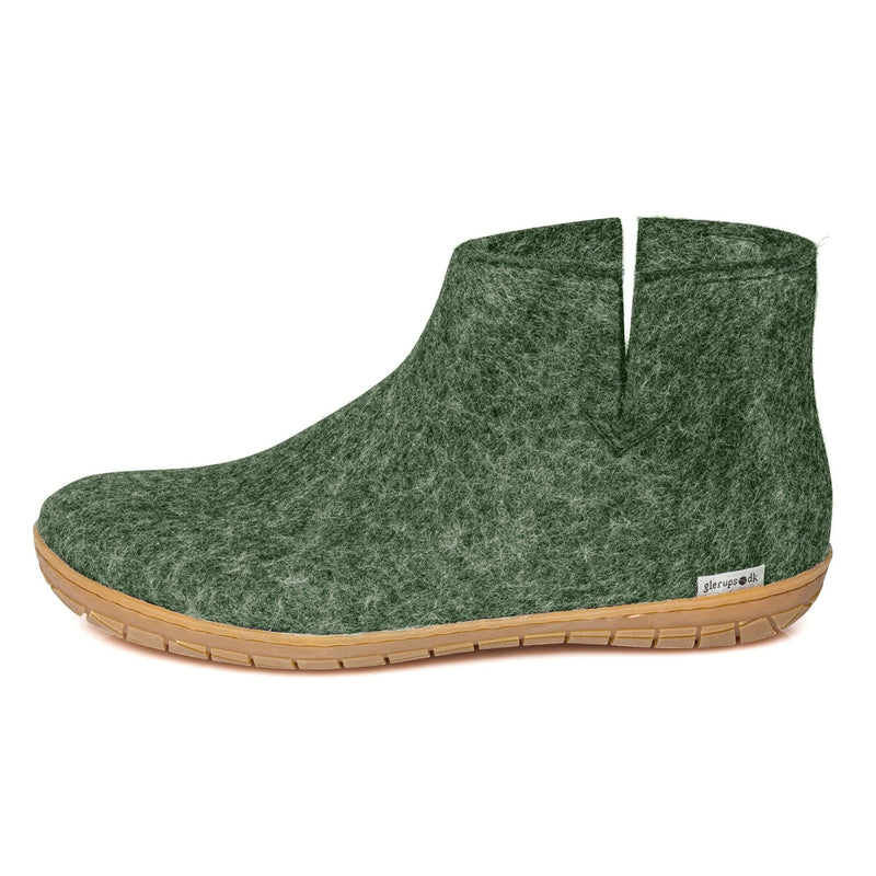 Glerups slipper ankle boot cut rubber sole forest green