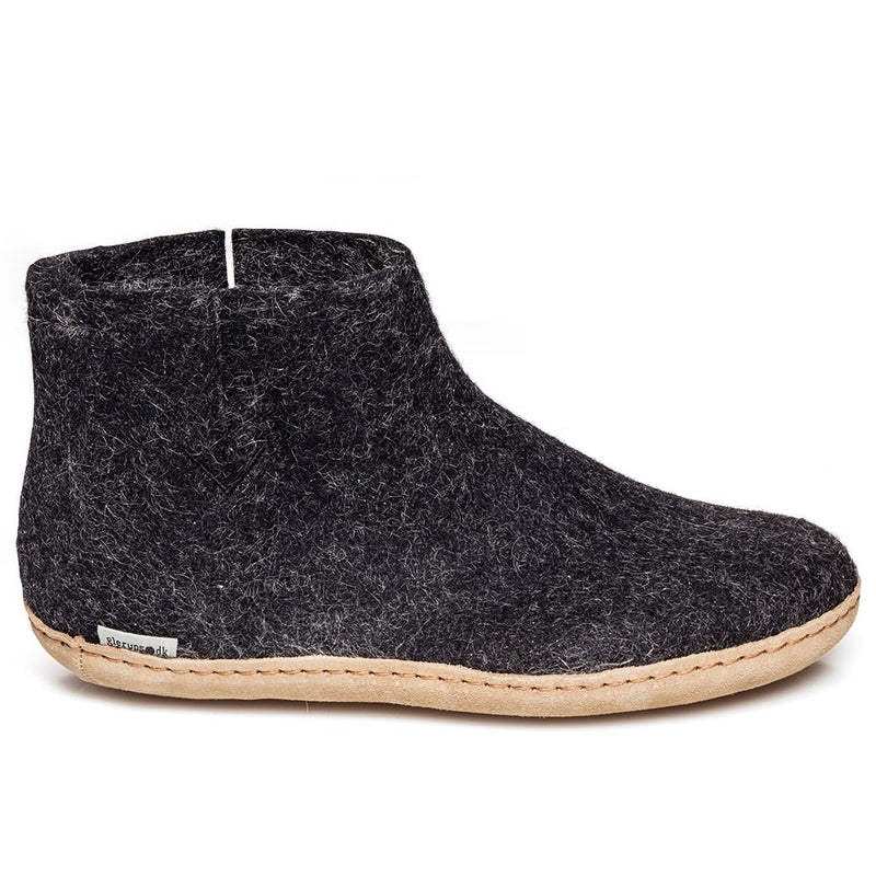 Glerups slipper ankle boot cut leather sole charcoal black