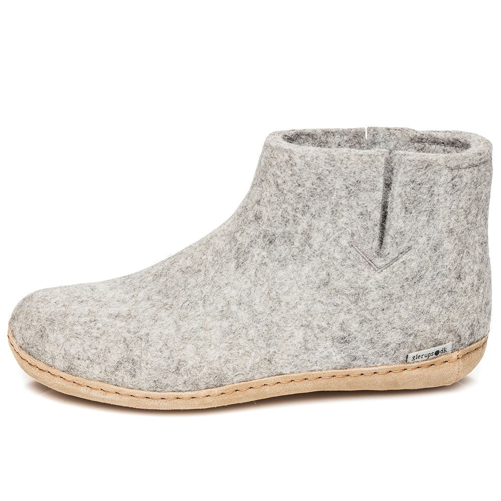 Glerups slipper ankle boot cut leather sole light grey