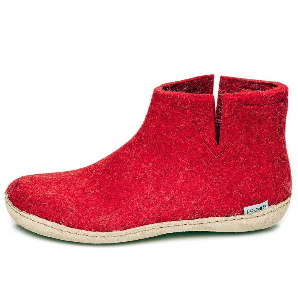 Glerups slipper ankle boot cut leather sole red