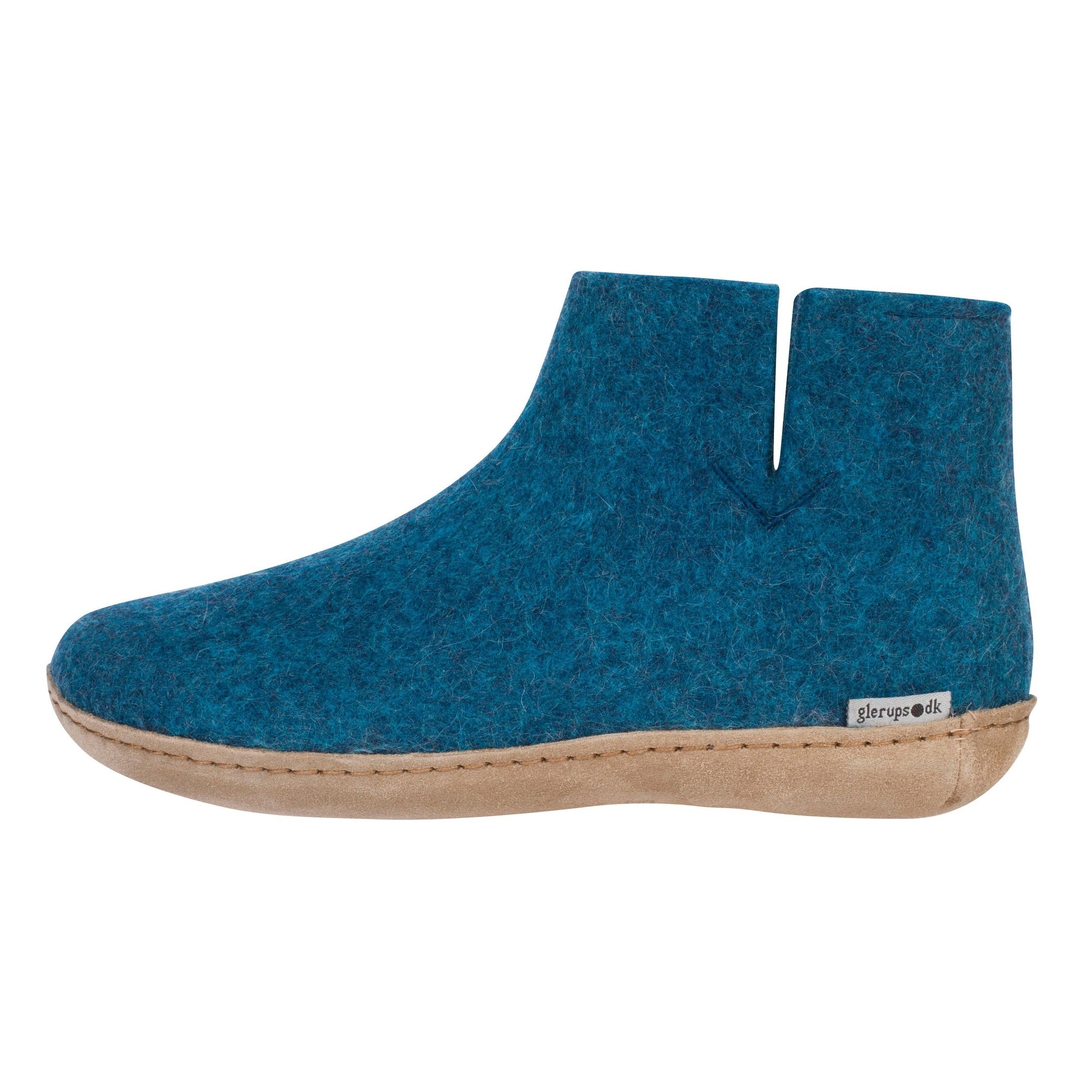 Glerups slipper ankle boot cut leather sole petrol teal blue