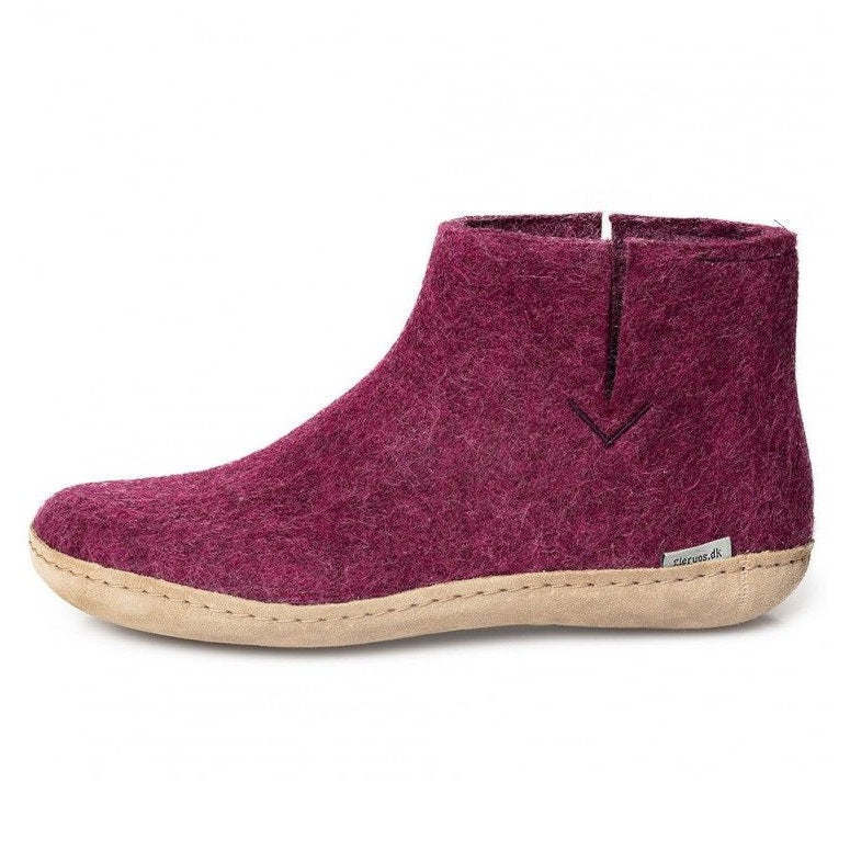 Glerups slipper ankle boot cut leather sole cranberry