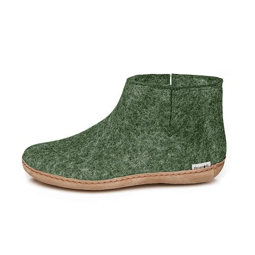 Glerups slipper ankle boot cut leather sole forest green