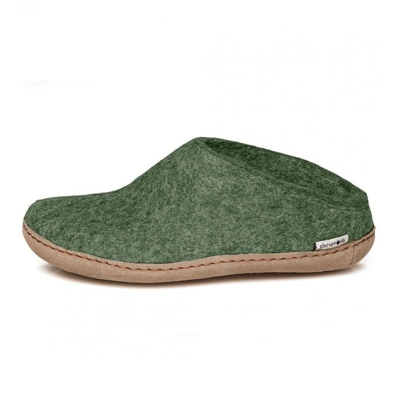 Glerups slipper slip-on leather sole cut forest green