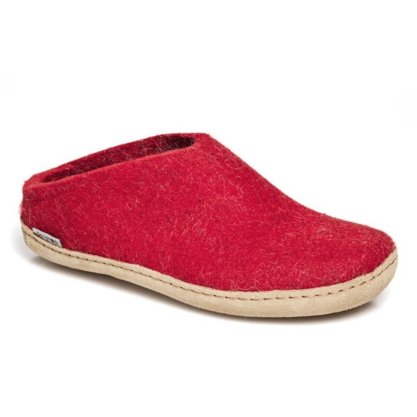 Glerups slipper slip-on leather sole cut red
