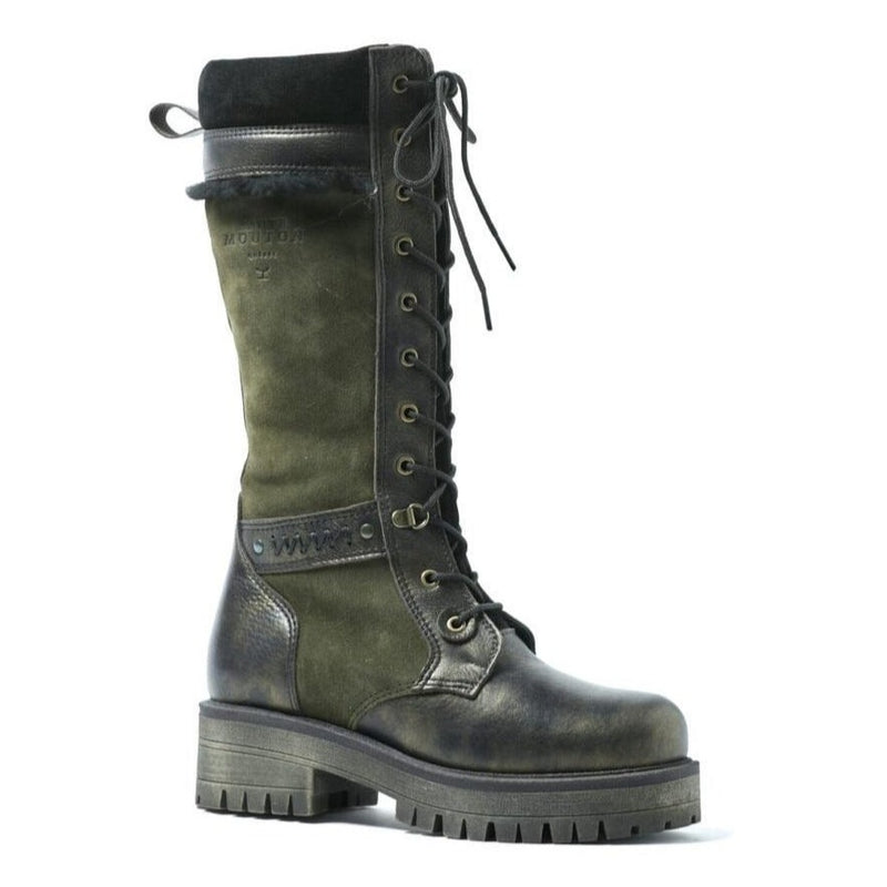 ilka black gold green saute mouton boot