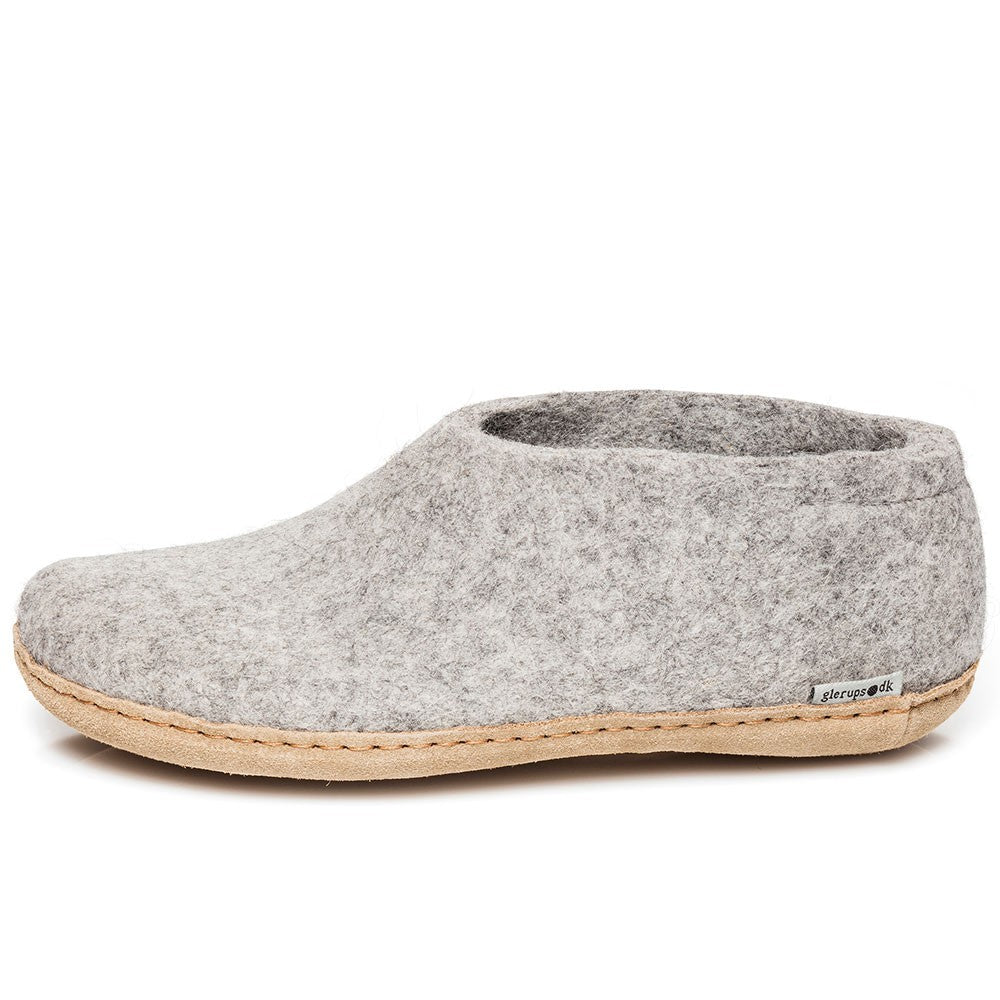 Glerups slipper shoe cut leather sole light grey