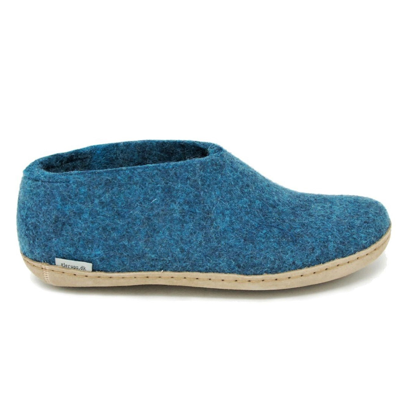 Glerups slipper shoe cut leather sole petrol teal blue