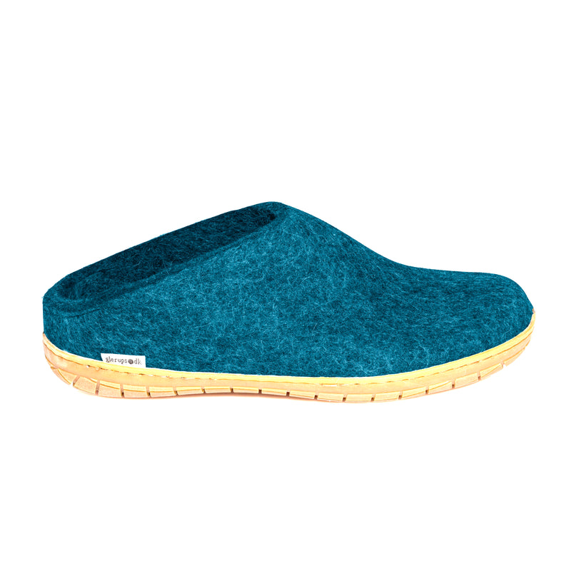Glerups slipper slip-on rubber sole petrol teal blue