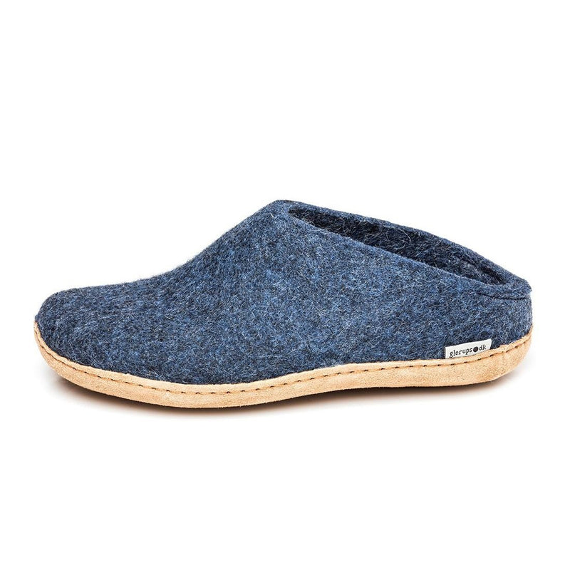 Glerups slipper slip-on leather sole denim blue